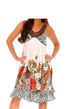Robe  mi-longue blanche &agrave; fleurs